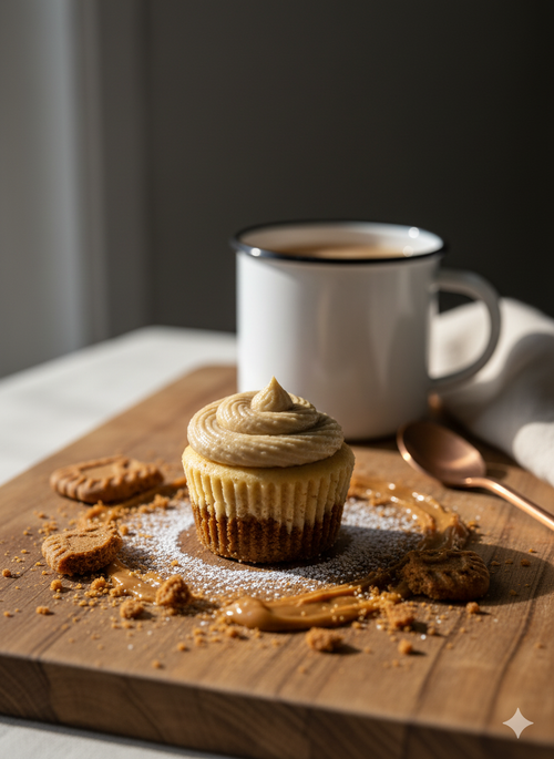 Biscoff cheesecake bite with cookie crumb.